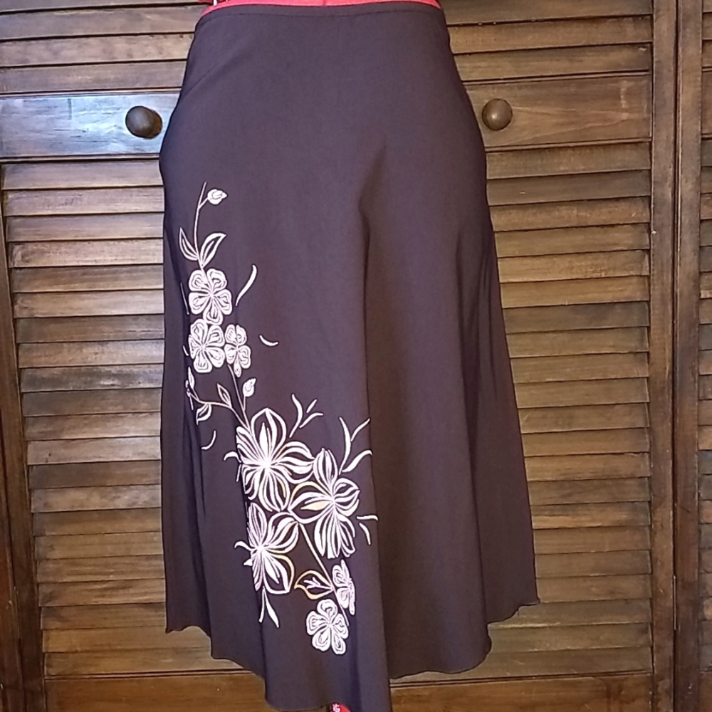 Brown Embroidered Skirt